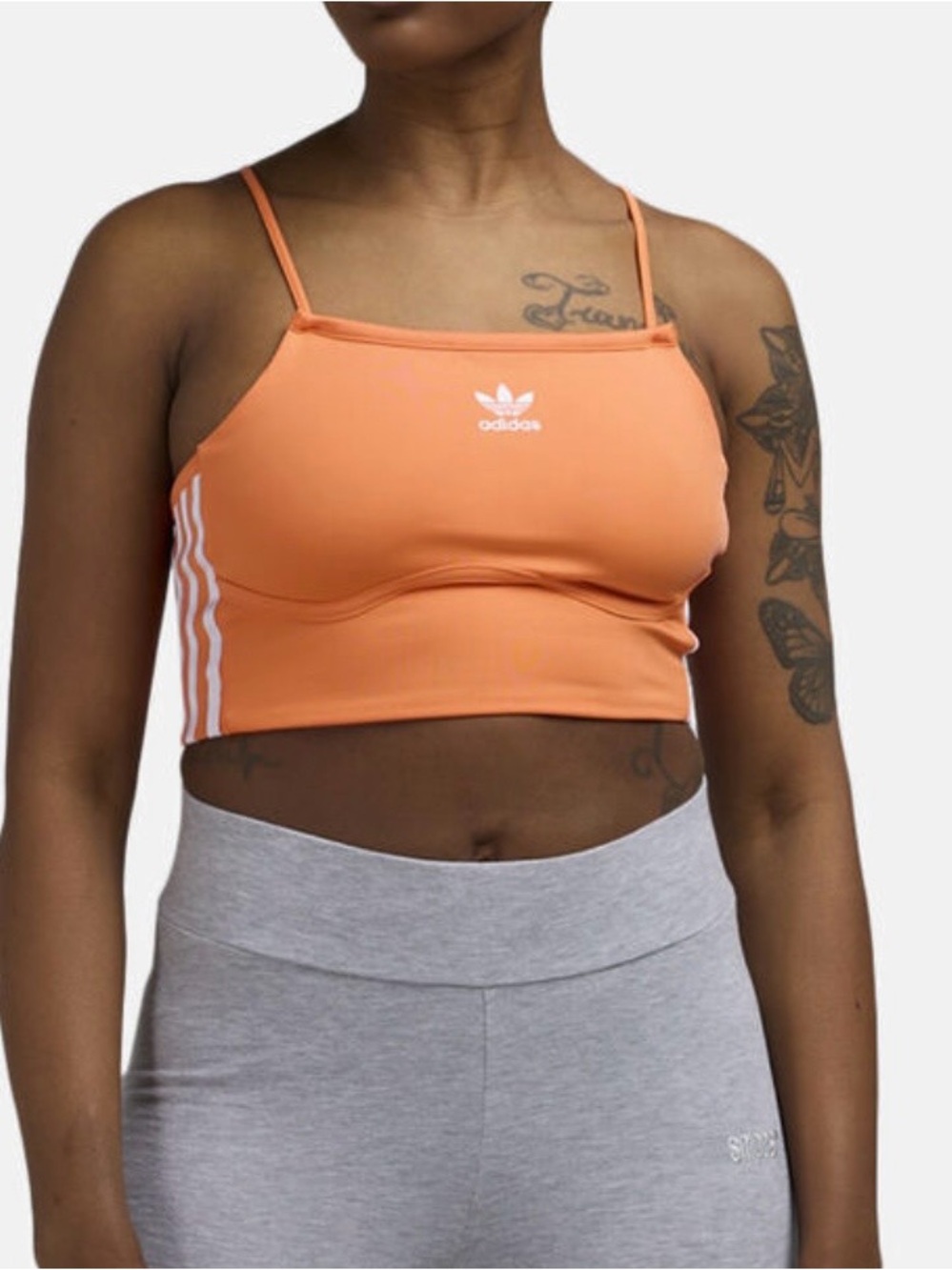 Adidas Adicolor 3-Stripes Bra Top Orange Coral Women Size L New - Picture 3 of 5